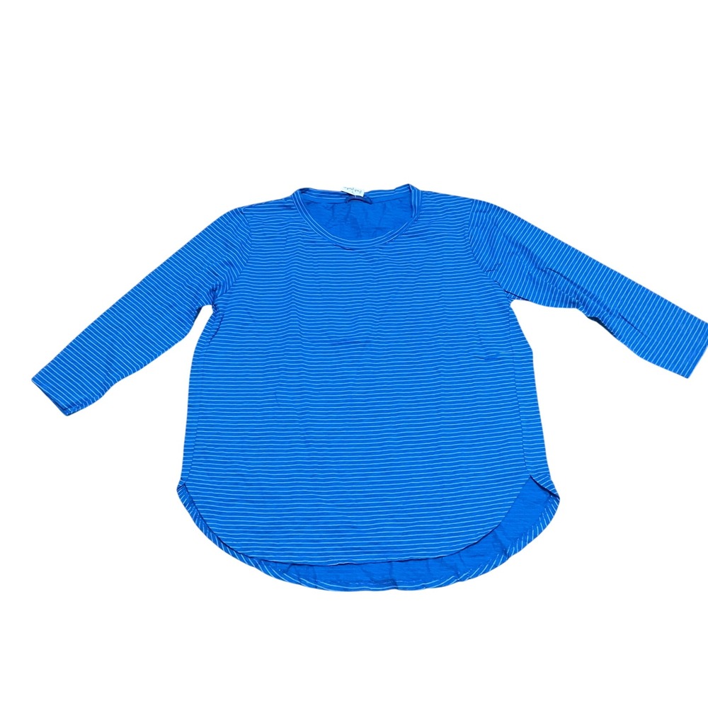 Fresh Produce Women's XL Pinstripe Catalina Shirt Atlantic Blue 3/4 Sleeve NWT